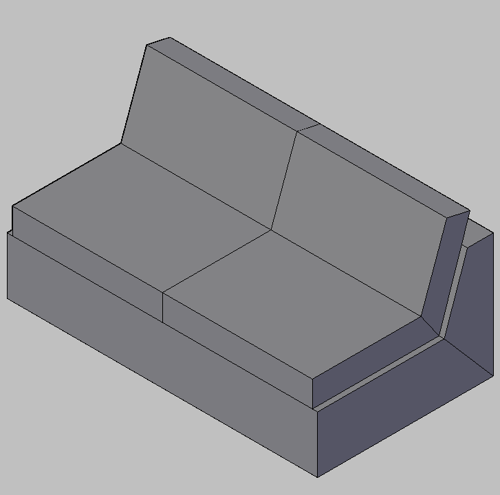 Bloque Autocad Vista de Sofa Diseño 06 Bibliot. 2D-3D en 3D